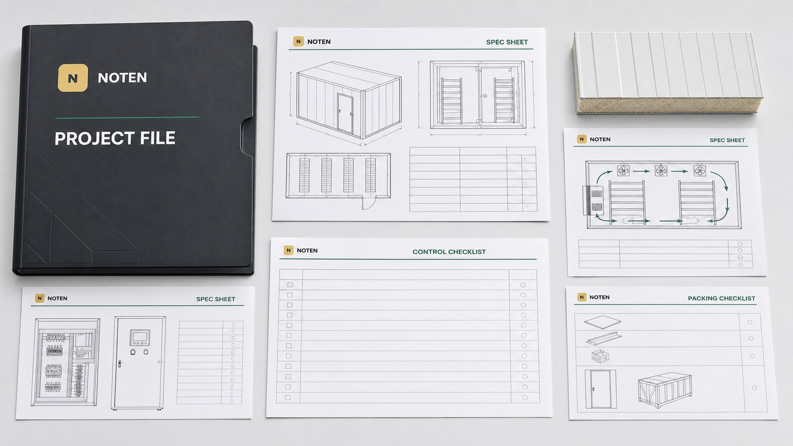 NOTEN project file, specification sheets and control checklists